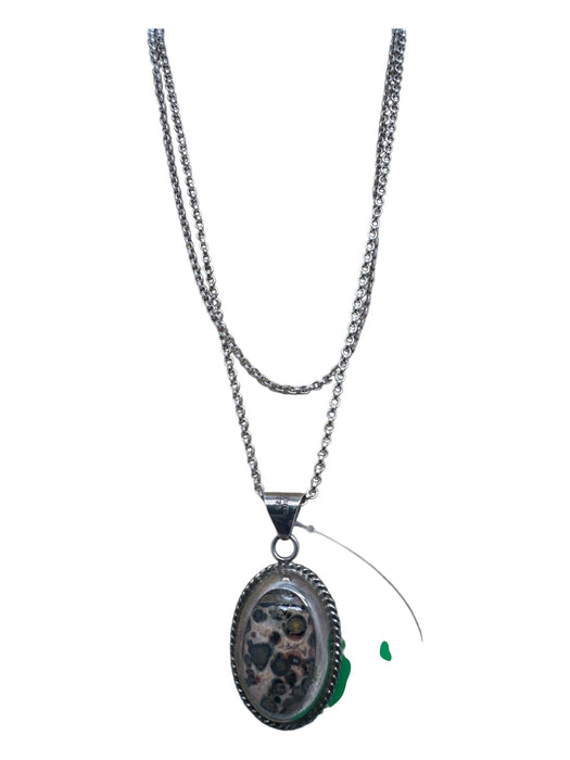 Silver, Purple & Tan 925 Silver Amethyst Leopard Jasper Belcher Chain Necklace Silver, Purple & Tan