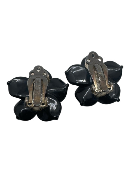Stephen Dweck Black & Silver 925 Onyx Carved Flower Clip On Earrings Black & Silver