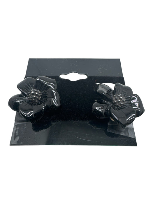 Stephen Dweck Black & Silver 925 Onyx Carved Flower Clip On Earrings Black & Silver