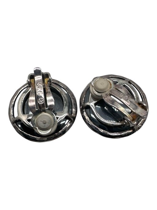 Stephen Dweck White, Black & Silver 925 Carved Onyx Faceted Clip On Earrings White, Black & Silver