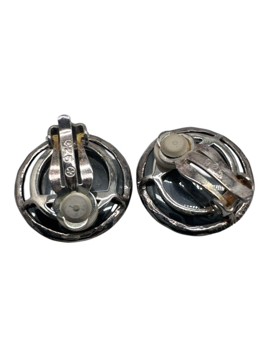 Stephen Dweck White, Black & Silver 925 Carved Onyx Faceted Clip On Earrings White, Black & Silver