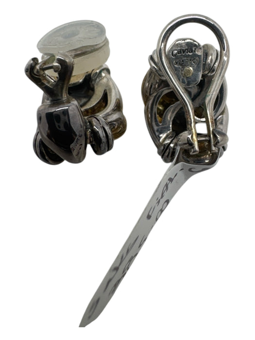 Caviar Silver & Gold 925 Silver 18K Gold Twisted Huggie Clip On Earrings Silver & Gold