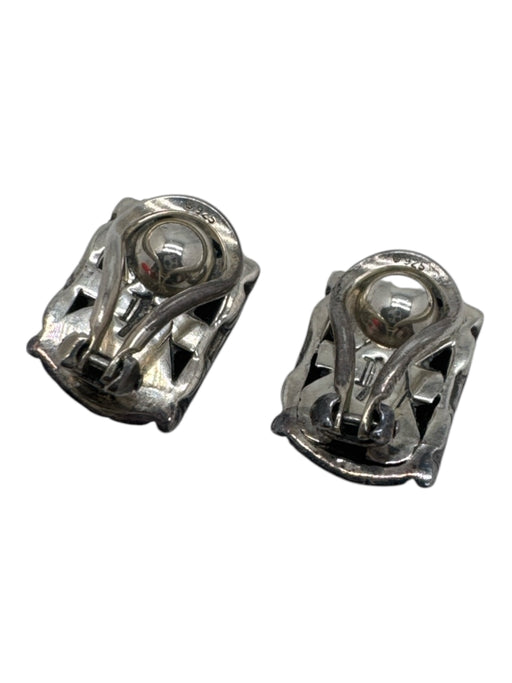 John Hardy Silver 925 Silver Carved Rectangle Huggie Clip On Earrings Silver