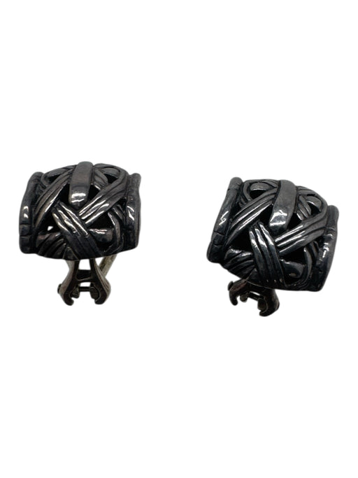 John Hardy Silver 925 Silver Carved Rectangle Huggie Clip On Earrings Silver