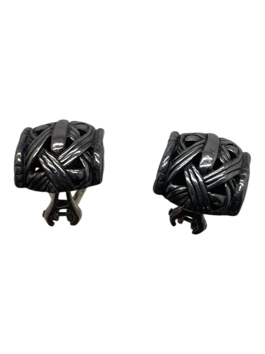 John Hardy Silver 925 Silver Carved Rectangle Huggie Clip On Earrings Silver