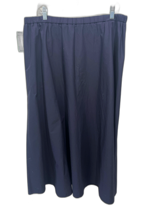 Eileen Fisher Size L Navy Blue Cotton A Line Elastic Waist Midi Skirt Navy Blue / L