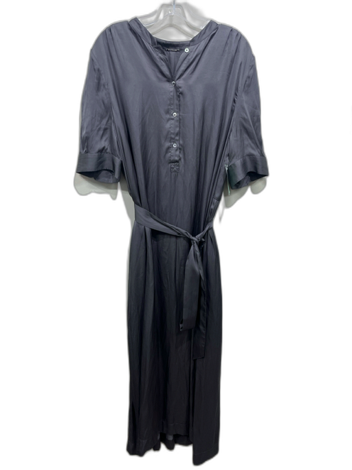 Elie Tahari Size XL Gray Polyester Short Sleeve Button Detail Pockets Maxi Dress Gray / XL