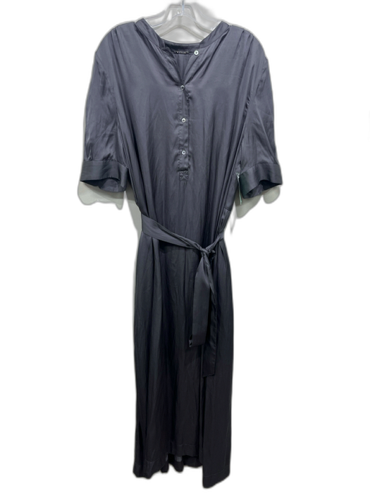 Elie Tahari Size XL Gray Polyester Short Sleeve Button Detail Pockets Maxi Dress Gray / XL