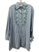 Etro Size M/44 Blue Cotton Embroidered Flowers Long Sleeve Button Down Top Blue / M/44
