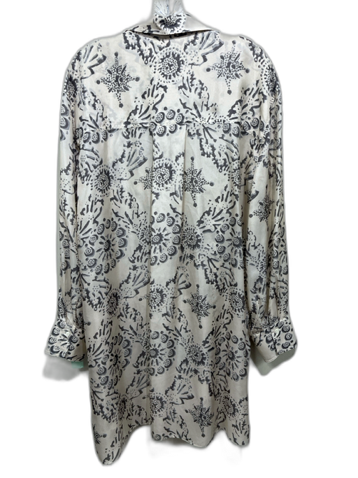 Brunello Cucinelli Size 3XL Beige Gray Silk Semi Sheer Abstract Floral Top Beige Gray / 3XL