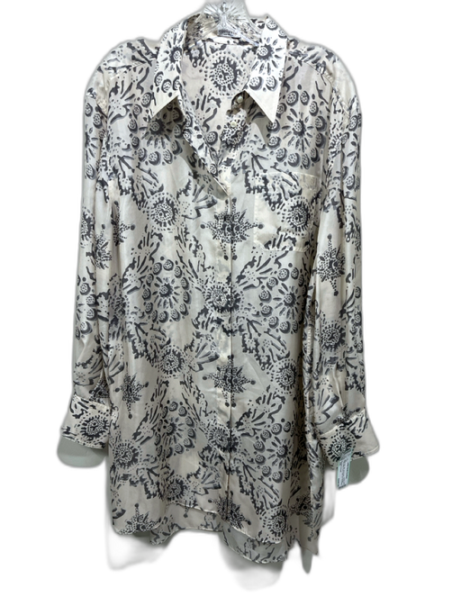 Brunello Cucinelli Size 3XL Beige Gray Silk Semi Sheer Abstract Floral Top Beige Gray / 3XL