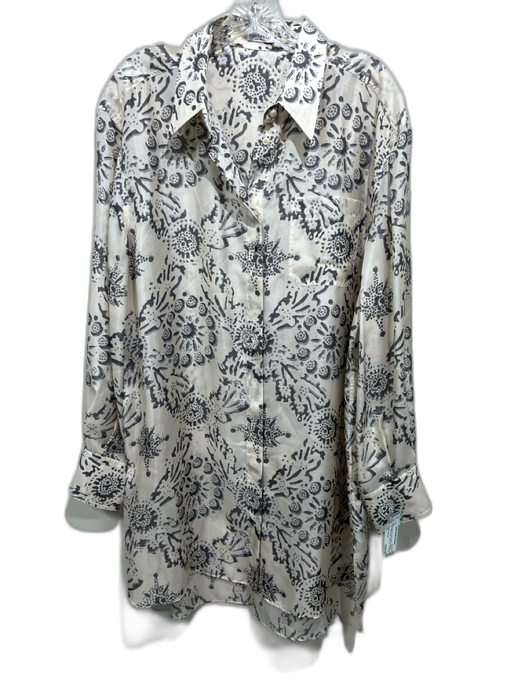 Brunello Cucinelli Size 3XL Beige Gray Silk Semi Sheer Abstract Floral Top Beige Gray / 3XL