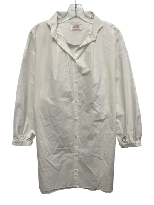 Gallego Desportes Size S White Cotton Long Sleeve Button Up pleats Dress White / S