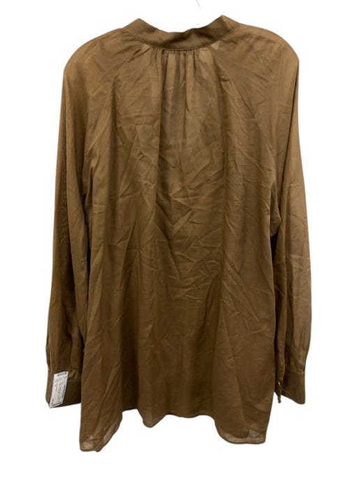 Marina Rinaldi Size 16 Brown Polyester slip Long Sleeve Button Up Top Brown / 16