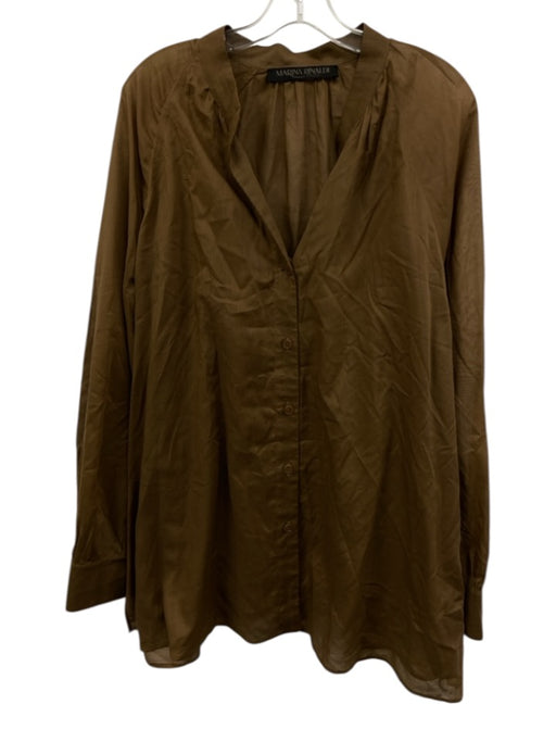 Marina Rinaldi Size 16 Brown Polyester slip Long Sleeve Button Up Top Brown / 16
