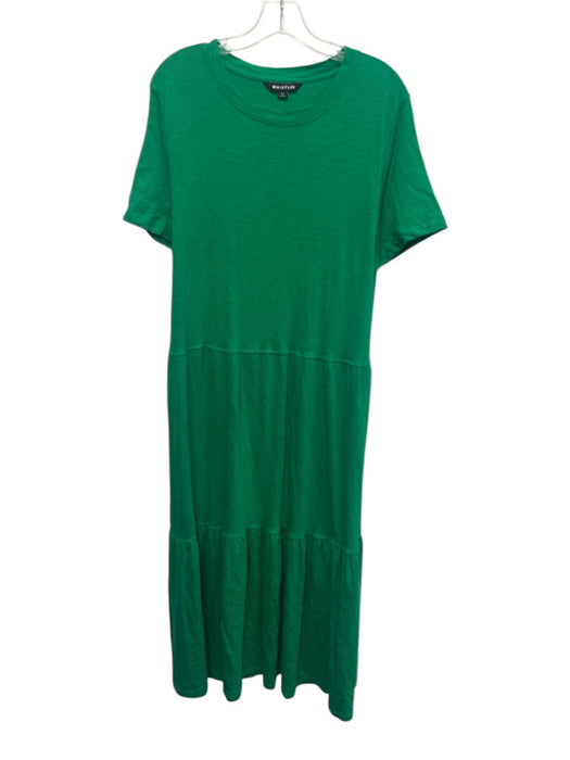 Whistles Size 12 Green Cotton Heathered Short Sleeve Maxi Pleats Dress Green / 12