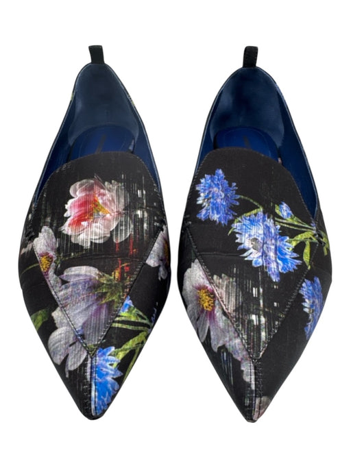 Nicholas Kirkwood Shoe Size 41 Black & Multi Satin Pointed Toe Floral Loafers Black & Multi / 41