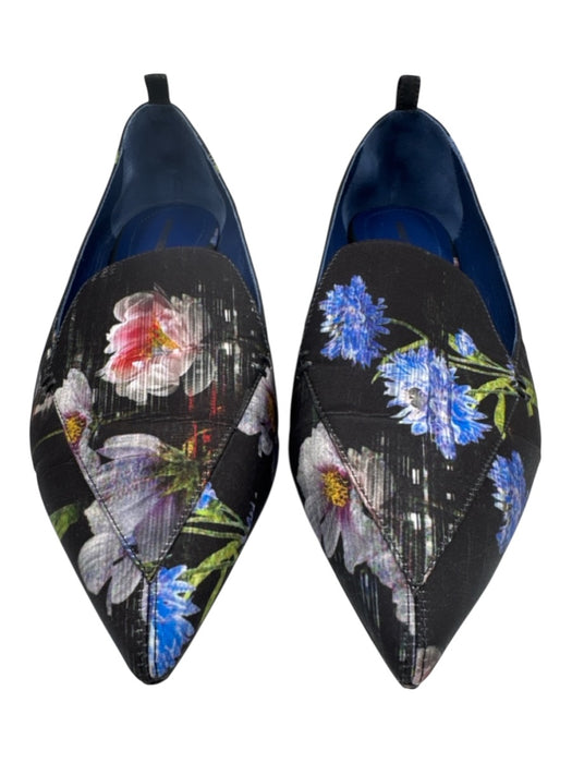 Nicholas Kirkwood Shoe Size 41 Black & Multi Satin Pointed Toe Floral Loafers Black & Multi / 41