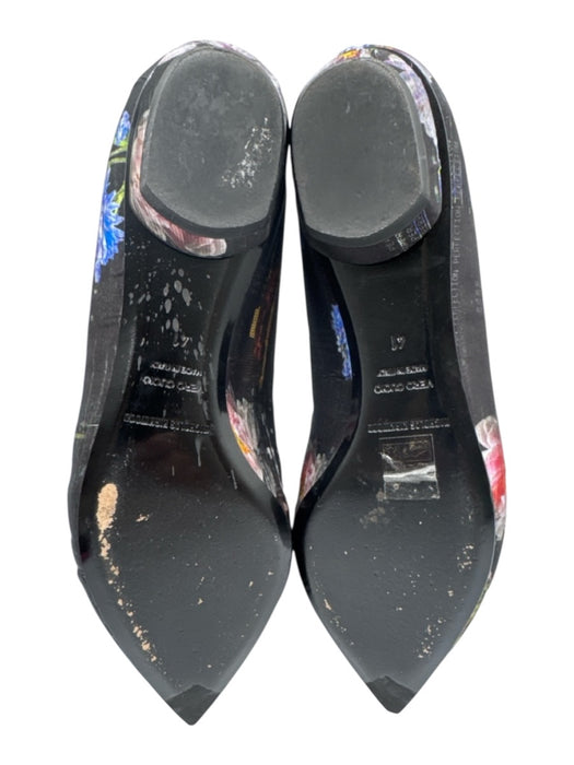 Nicholas Kirkwood Shoe Size 41 Black & Multi Satin Pointed Toe Floral Loafers Black & Multi / 41
