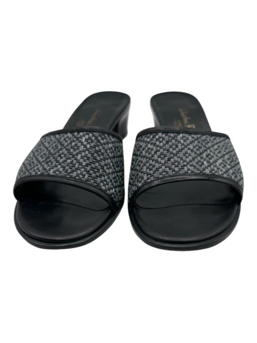 Salvatore Ferragamo Shoe Size 7 Gray & Black Leather Raffia Woven Sandals Gray & Black / 7