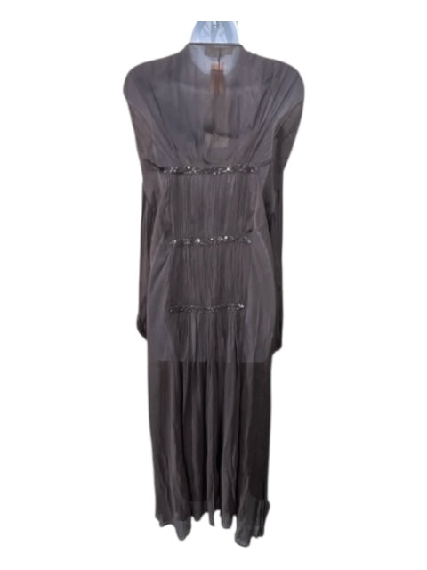 Zara Size M Brown Viscose V Neck Sequined Crinkle Pleats Dress Brown / M