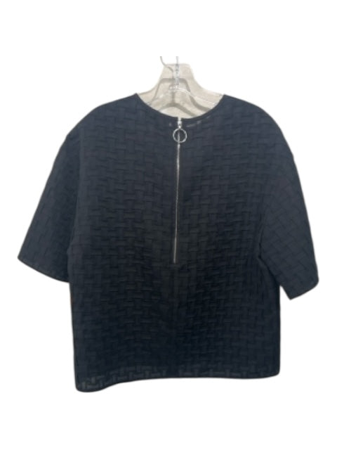 Partow Size 6 Black Polyester Back Zip Basket Weave Short Sleeve Top Black / 6