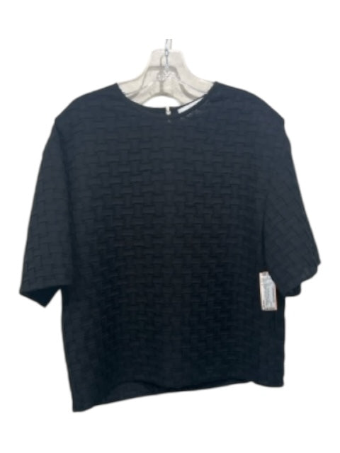 Partow Size 6 Black Polyester Back Zip Basket Weave Short Sleeve Top Black / 6
