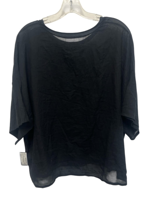 Labo.art Size 3 Black Cotton Semi Sheer 1/2 Sleeve Oversized T Shirt Top Black / 3
