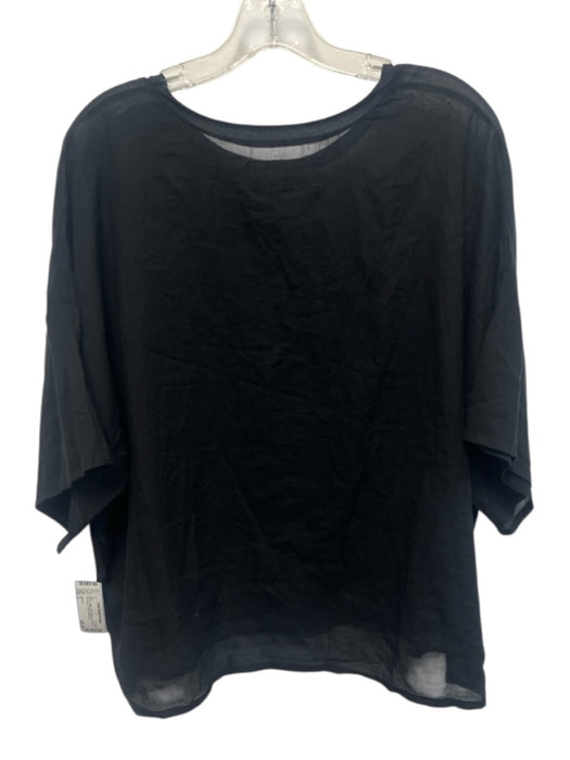 Labo.art Size 3 Black Cotton Semi Sheer 1/2 Sleeve Oversized T Shirt Top Black / 3