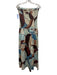 Roame Size M Brown, Blue & Cream Linen Strapless Shirred Bodice A line Dress Brown, Blue & Cream / M