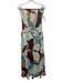 Roame Size M Brown, Blue & Cream Linen Strapless Shirred Bodice A line Dress Brown, Blue & Cream / M