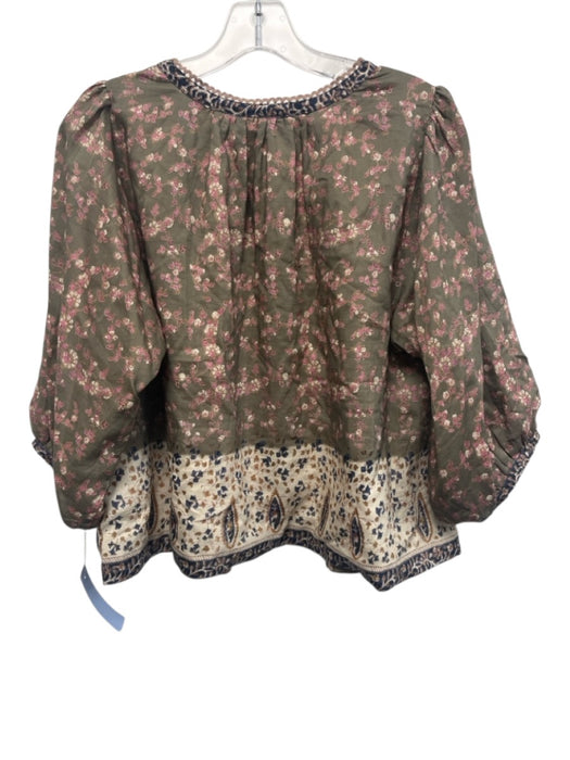 M.A.B.E Size M Taupe Brown & Pink Cotton & Silk Floral Paisley Open Front Jacket Taupe Brown & Pink / M