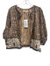 M.A.B.E Size M Taupe Brown & Pink Cotton & Silk Floral Paisley Open Front Jacket Taupe Brown & Pink / M
