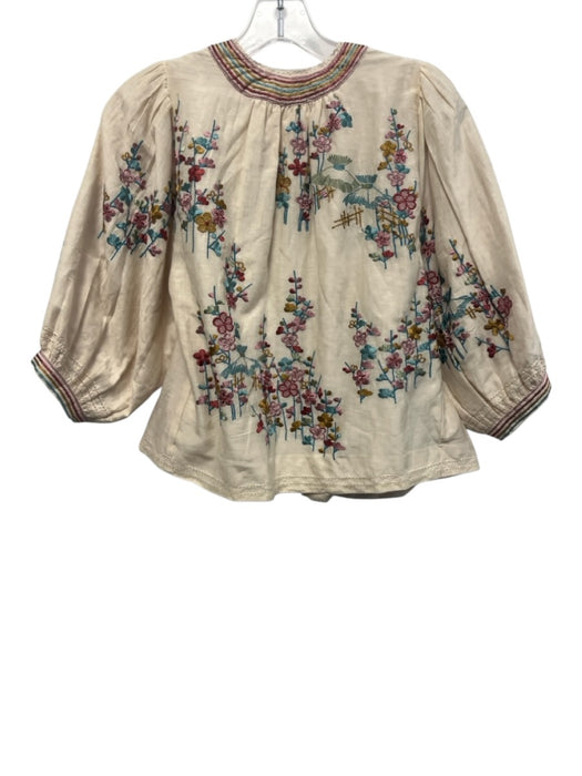 M.A.B.E Size XS Cream Beige & Multi Cotton & Silk Floral Embroidered Jacket Cream Beige & Multi / XS