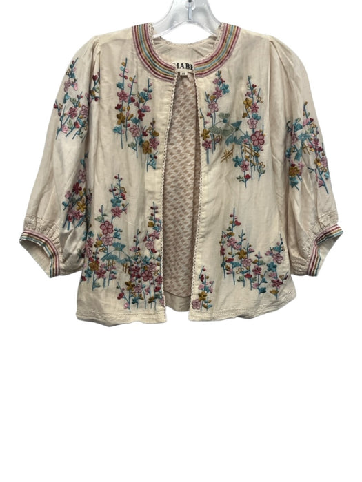 M.A.B.E Size XS Cream Beige & Multi Cotton & Silk Floral Embroidered Jacket Cream Beige & Multi / XS