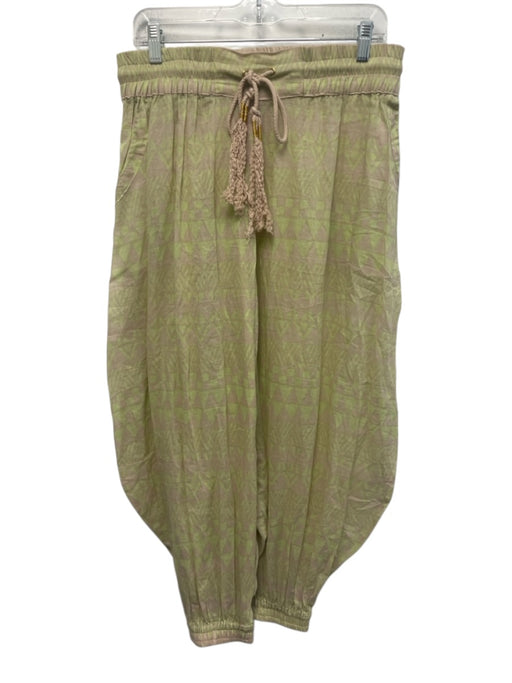 Yvonne S Size M Green & Beige Cotton Elastic & Drawstring Waist Harem Pants Green & Beige / M