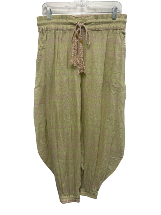 Yvonne S Size M Green & Beige Cotton Elastic & Drawstring Waist Harem Pants Green & Beige / M