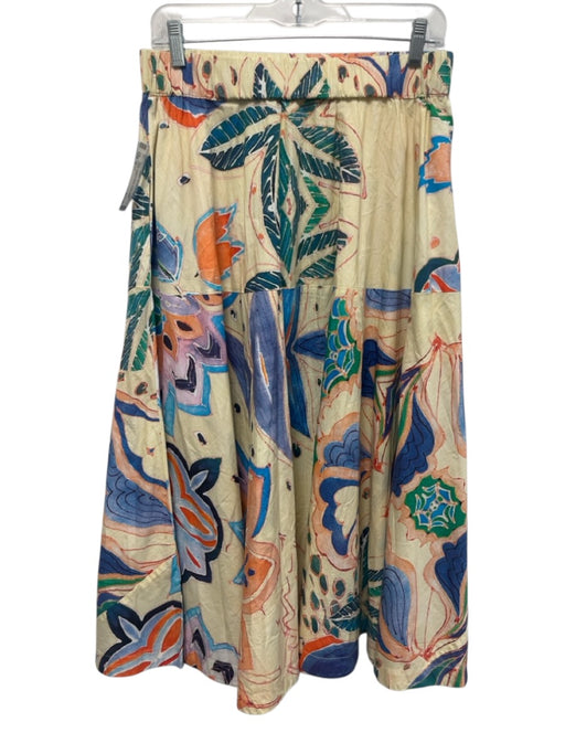 Oliphant Size S Cream Beige & Multi Cotton Elastic Waist Abstract Floral Skirt Cream Beige & Multi / S