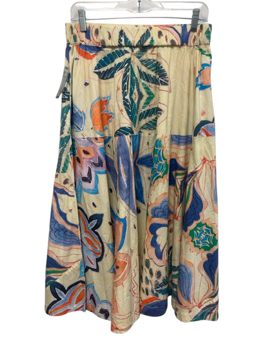 Oliphant Size S Cream Beige & Multi Cotton Elastic Waist Abstract Floral Skirt Cream Beige & Multi / S