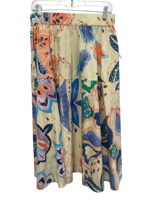 Oliphant Size S Cream Beige & Multi Cotton Elastic Waist Abstract Floral Skirt Cream Beige & Multi / S