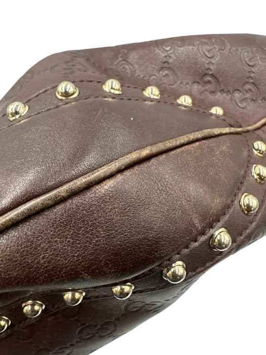 Gucci Dark Brown Leather Guccissima Studded Zip Top Shoulder Bag Dark Brown