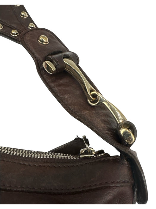 Gucci Dark Brown Leather Guccissima Studded Zip Top Shoulder Bag Dark Brown