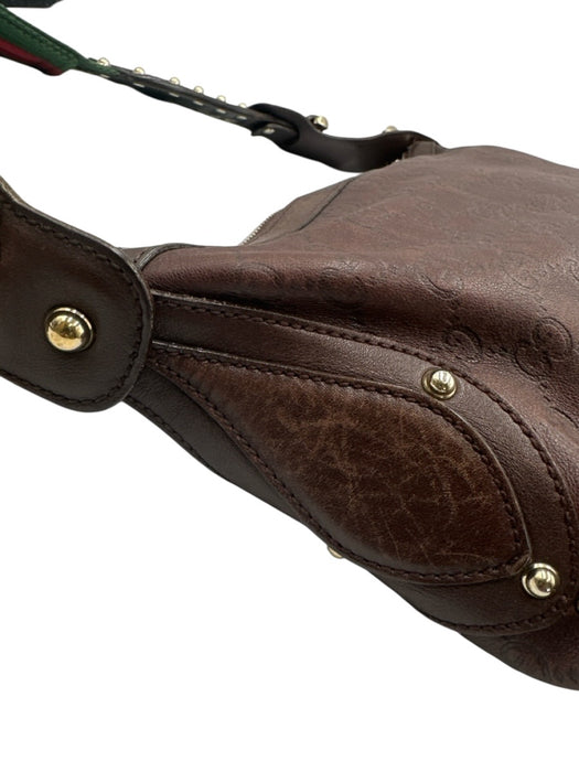 Gucci Dark Brown Leather Guccissima Studded Zip Top Shoulder Bag Dark Brown