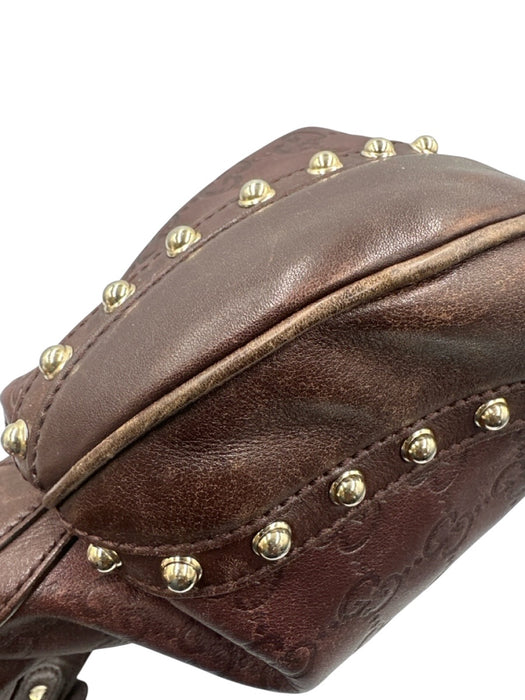 Gucci Dark Brown Leather Guccissima Studded Zip Top Shoulder Bag Dark Brown