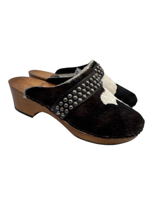 Saint Laurent Shoe Size 37.5 Brown, White & Black Leather Upper Ponyhair Clogs Brown, White & Black / 37.5
