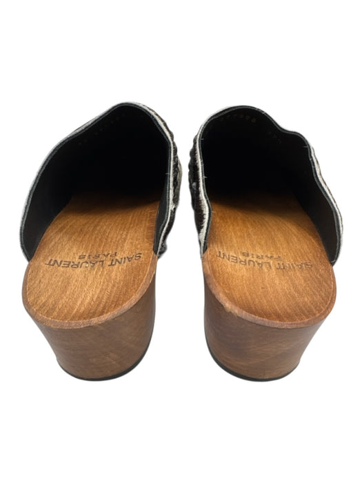 Saint Laurent Shoe Size 37.5 Brown, White & Black Leather Upper Ponyhair Clogs Brown, White & Black / 37.5