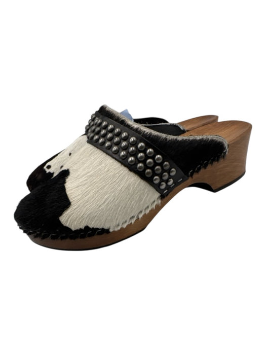 Saint Laurent Shoe Size 37.5 Brown, White & Black Leather Upper Ponyhair Clogs Brown, White & Black / 37.5