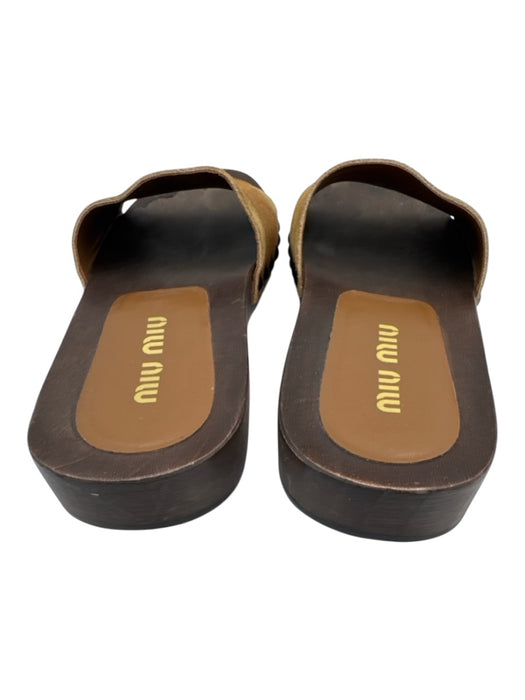 Miu Miu Shoe Size 37 Brown Suede Upper Logo Slide Wood Platform Clog Sandals Brown / 37