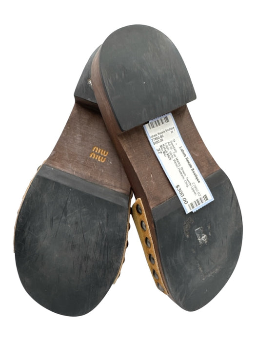 Miu Miu Shoe Size 37 Brown Suede Upper Logo Slide Wood Platform Clog Sandals Brown / 37