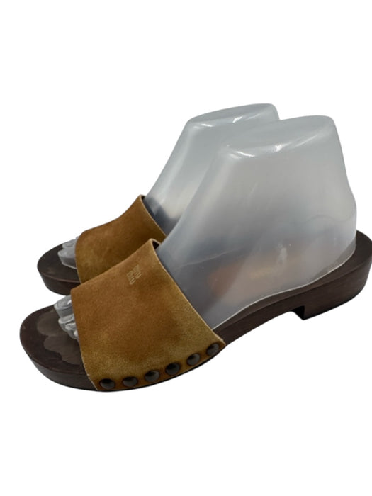 Miu Miu Shoe Size 37 Brown Suede Upper Logo Slide Wood Platform Clog Sandals Brown / 37